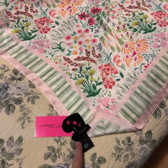 Betsey Johnson Pink Floral Silk Scarf - Picture 3 of 4